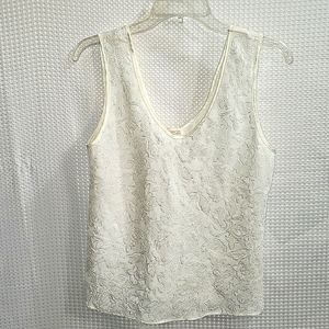 Escapades Women's White Tank Top Lace Overlay Sleeveless
